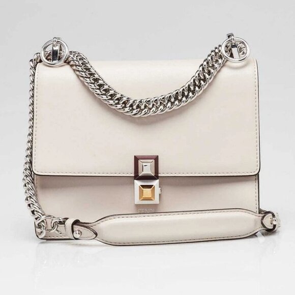 Fendi Grey Calfskin Leather Small I Kan Chain Shoulder Bag 8M0381 - Picture 1 of 12